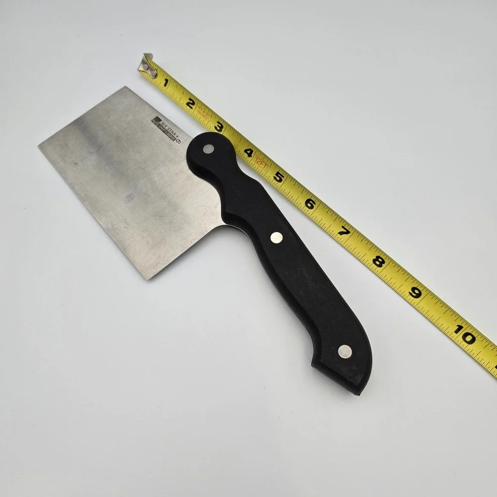Ronco Six Star Plus Chop & Serve Offset Cleaver Knife Stainless Black Handle 10